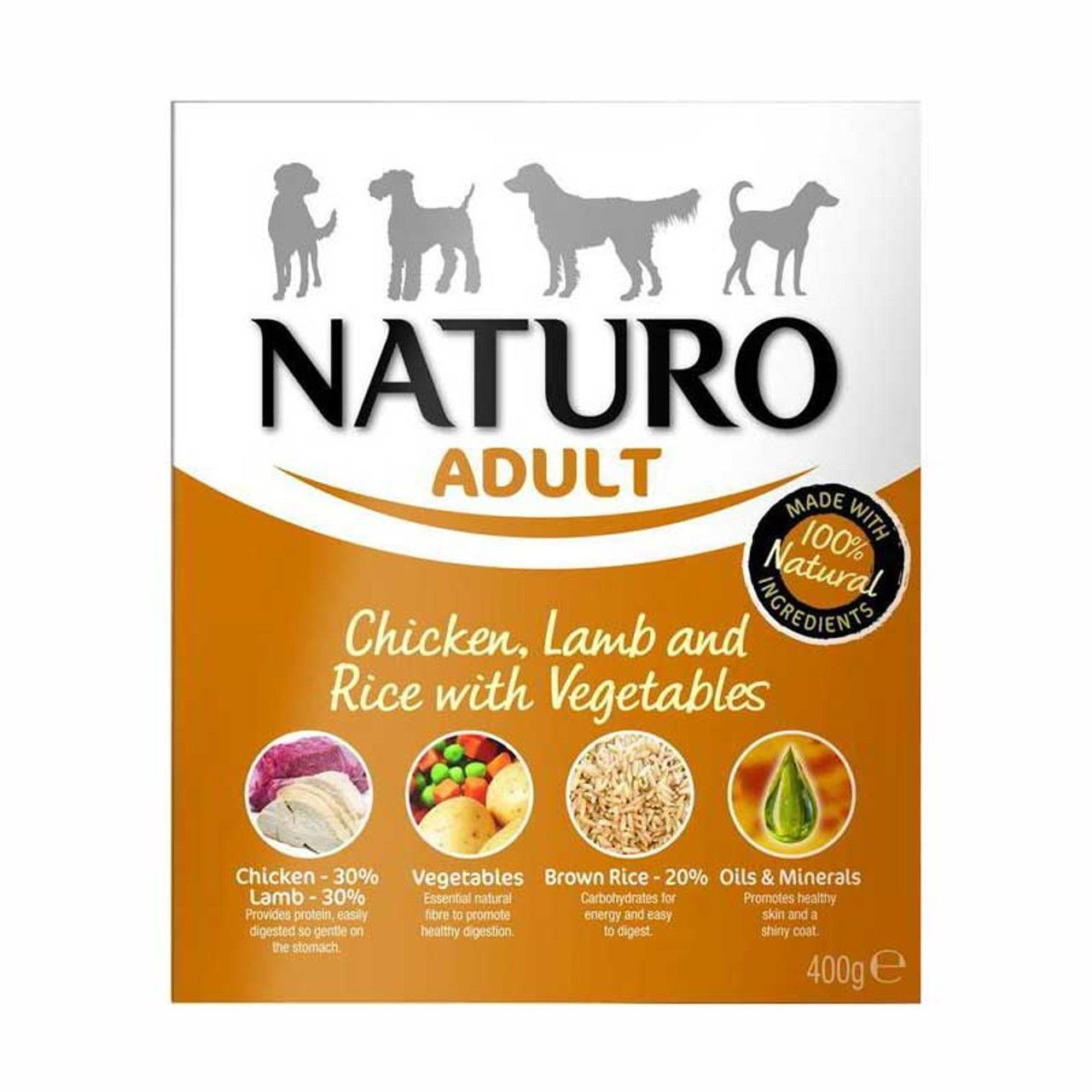 Naturo Adult Dog Chicken, Lamb, Rice & Vegetables 400g - Decs Pets