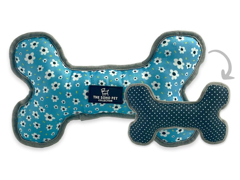 Soho Reversible Daisy Polka Dot Bone Dog Toy