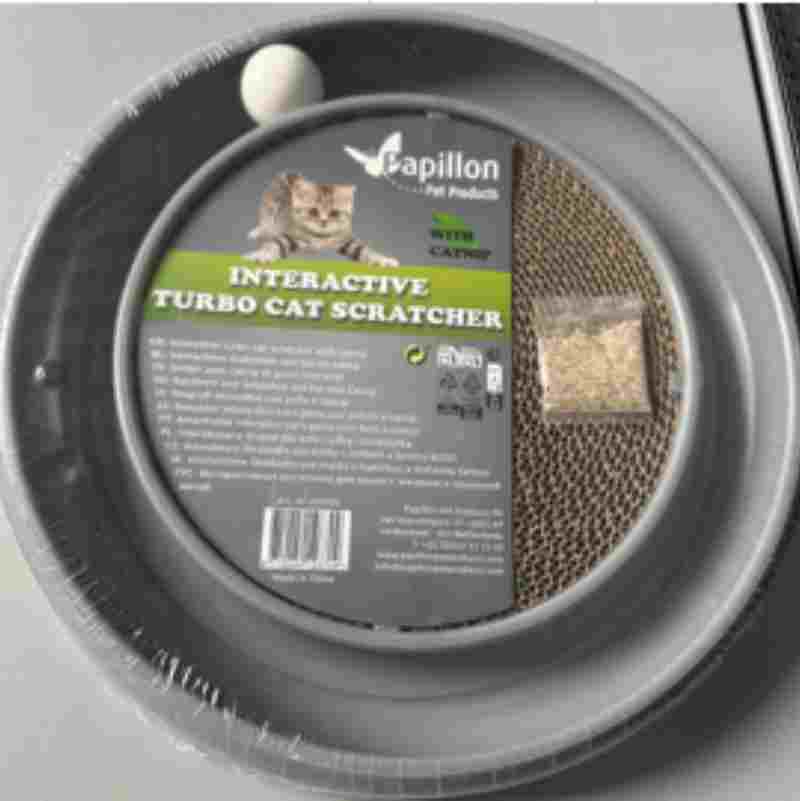 Papillon interactive turbo cat scratcher with spinning ball track and catnip